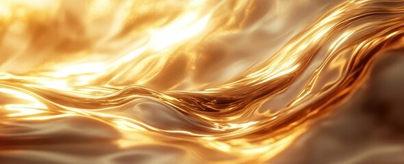 Poster - Golden Fluid Surface with Soft Flowing Patterns and Shimmering Reflections Capturing Light in an Abstract Artistic Composition