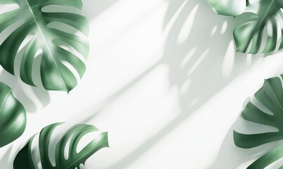 Poster - Lush Green Monstera Leaves Create a Serene and Calming Background for Nature Inspired Designs and Floral Arrangements in Bright Natural Light