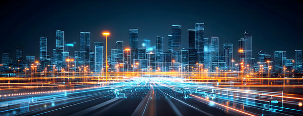 Poster - Cityscape highway night lights future