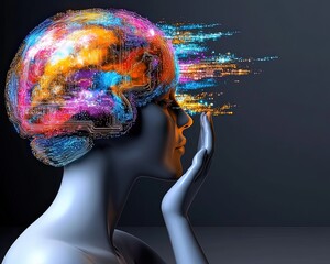 Poster - Abstract Representation of Human Brain with Colorful Digital Elements and Futuristic Vibes