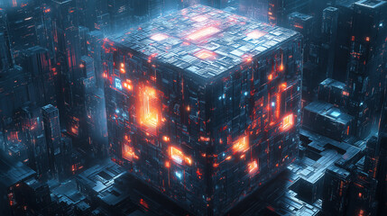 Poster - abstract background digital cyber cube . Generative AI