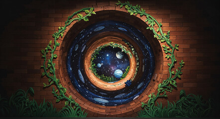 Poster - abstract background brick tunnel with space inside . Generative AI