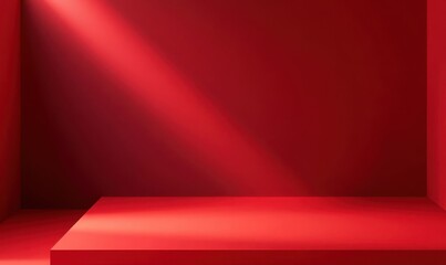 Poster - Minimalist Studio Setting with Vibrant Red Backdrop and Dramatic Lighting for Creative Photography and Art Display
