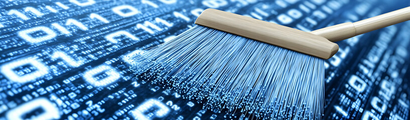 Poster - Data cleaning, digital broom, binary code