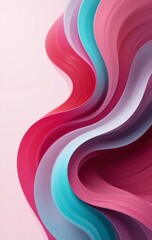 Poster - Abstract Flowing Waves. Pink Turquoise And Purple Hues. A Calming Modern Art Piece. Smooth Curves Creating Movement. Gradients And Contrasts. A Vibrant Background.