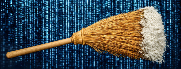 Poster - Digital cleanup broom sweeps binary code (1)