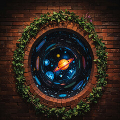 Poster - abstract background brick tunnel with space inside . Generative AI