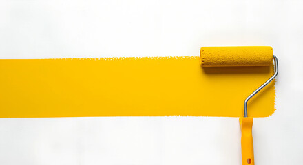 Poster - minimalist background with paint stroke and paint roller, renovation concept . Generative AI