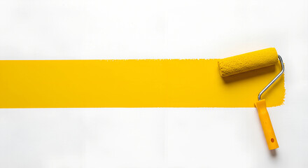 Poster - minimalist background with paint stroke and paint roller, renovation concept . Generative AI