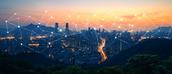 Poster - Smart city network sunset