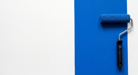 Poster - minimalist background with paint stroke and paint roller, renovation concept . Generative AI
