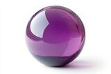 A smooth, glossy purple sphere with light reflections creates a captivating three-dimensional appearance against a pristine white background