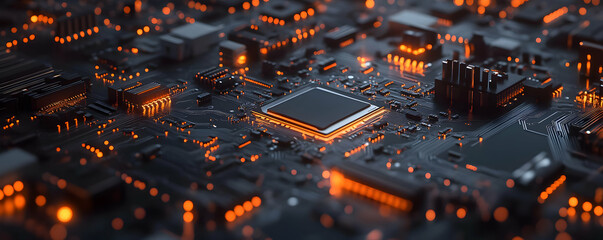 Poster - Illuminated CPU on Circuit Board. Tech Background