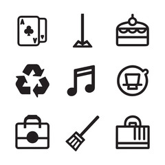Fototapete - A set of nine icons in black and white, with simple and easy designs.