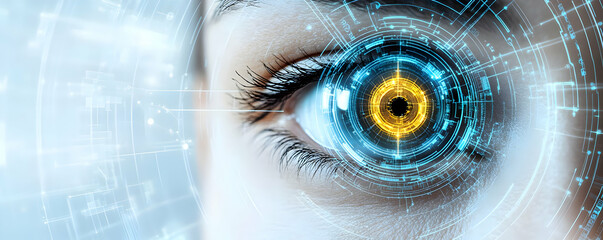Poster - Woman's eye, digital future, tech background