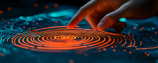 Poster - Fingertip activates glowing digital interface