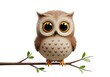 © pungky - Cute Cartoon Owl Sitting on a Branch with Green Leaves for Home Decor