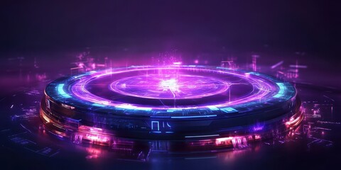 Poster - A Futuristic Circular Device Displaying Bright Neon Colored Light