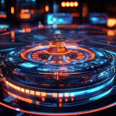 Poster - Futuristic technology display shows neon lights around a central structure