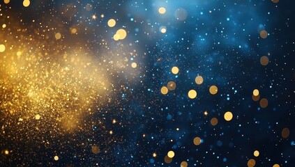 Poster - Shimmering Particles and Bokeh Effect with Golden and Blue Tones Creating a Magical Background for Celebrations and Events
