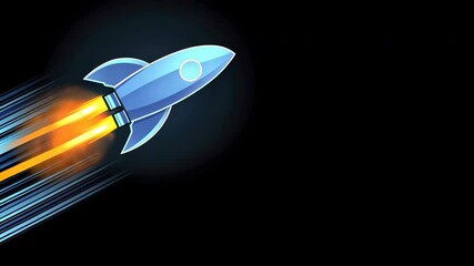 Wall Mural - futuristic blue rocket ship with fiery exhaust zooms through space against black background, showcas