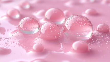 Poster - Close-up of translucent spheres on a pink surface, resembling water droplets or bubbles.