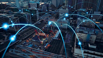 Aufkleber - city, network, road, town, communication, construction, work site, IoT, DX, speed, line, society, modern, urban, architecture, building, group of buildings, public, government, local government, LGWAN