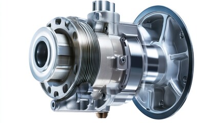 Aufkleber - Close-up view of a complex metallic industrial machine component with intricate details, showcasing its internal workings and mechanical design.