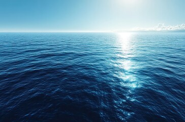 Poster - Tranquil Ocean Surface Under a Bright Blue Sky with Radiant Sunlight Reflecting on Calm Water at Midday