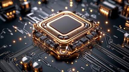 Poster - Innovative technology showcased advanced microprocessor design digital laboratory high-resolution imagery futuristic environment close-up view conceptual art for modern engineering