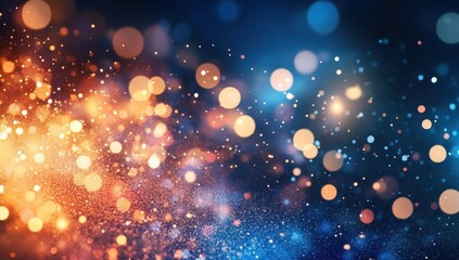 Poster - Vibrant Abstract Background with Multicolored Bokeh Effect, Glittering Lights, and Soft Focus in Orange, Blue, and Gold Tones for Creative Projects