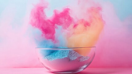 Aufkleber - Colorful powder in glass bowl with vibrant smoke.