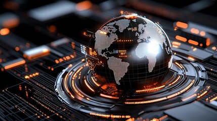 Poster - Dynamic global connectivity event virtual world digital art futuristic environment aerial viewpoint technology concept for seo impact