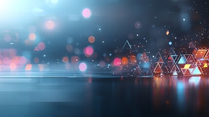 Poster - Dynamic light display featuring geometric shapes futuristic digital space abstract graphic representation vibrant color palette aesthetic perspective