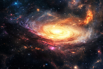 Wall Mural - colorful galaxy with a yellow star in the center. The galaxy is filled with stars and planets, and the yellow star is the brightest point in the sky. The colors of the galaxy are vibrant and lively
