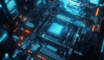 Poster - Futuristic Motherboard CPU in Dark Space