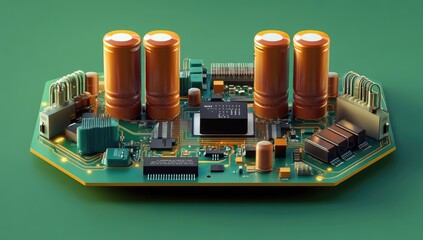 Aufkleber - Circuit Board with Capacitors on Green Background