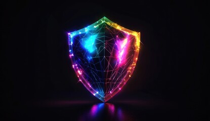 Poster - Neon Shield, Digital, Abstract, Security