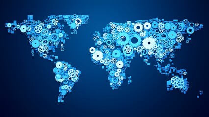 Poster - Global network visualization world map infographic technology digital perspective data representation for seo impact