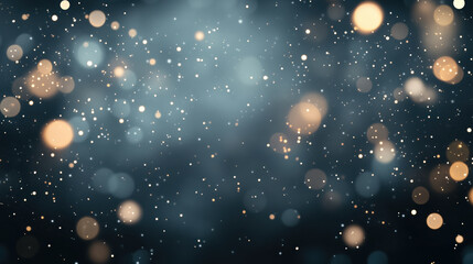 Wall Mural - Bokeh lights in blue and gold tones on dark background with copy space. Holiday celebration backdrop