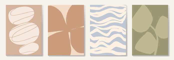 Wall Mural - set of abstract foliage poster vector. leaves, flower, organic shapes, earth tone colors, leaf branc