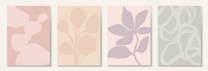 Wall Mural - set of abstract foliage poster vector. leaves, flower, organic shapes, earth tone colors, leaf branc