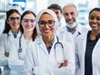 © TPS Studio - A diverse group of healthcare professionals in lab coats smiles confidently, showcasing unity and expertise in a medical environment.