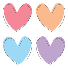 Wall Mural - Doodle hearts icon set isolated on white background.