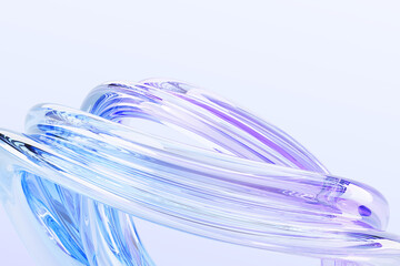 Poster - Fluid glass dynamic 3d background. Abstract liquid holographic transparent ribbon wave line with speed motion effect, blue purple light gradient. Modern wallpaper, render tech banner. 3D illustration