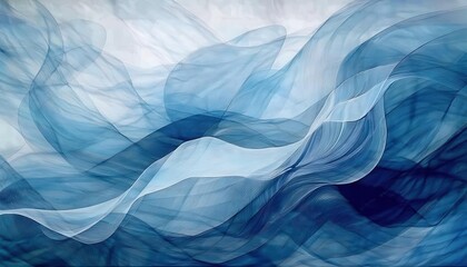 Poster - ethereal blue waves of abstract fluid motion, delicate flowing textures resembling fabric for background and design
