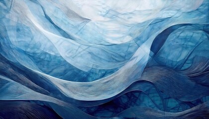Aufkleber - ethereal blue waves of abstract fluid motion, delicate flowing textures resembling fabric for background and design