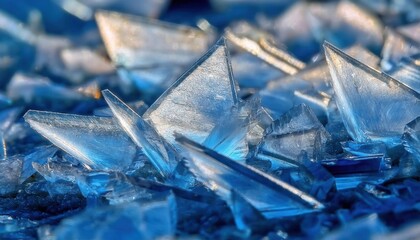 Aufkleber - jagged ice shards illuminated by golden light on a cold surface, abstract winter texture with sharp frozen crystal formation

