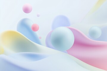 Poster - Dreamy pastel spheres float serenely in a soft, abstract landscape of flowing colors and gentle curves. Generative AI