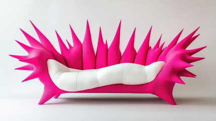 Poster - A bold, abstract couch with a pink and white spiky design redefines modern furniture concepts, blending creativity and function in a unique, eye-catching piece.